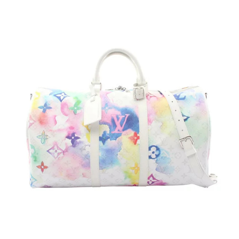 Louis Vuitton Keepall Bandouliere Canvas Leather Monogram Travel Bag White